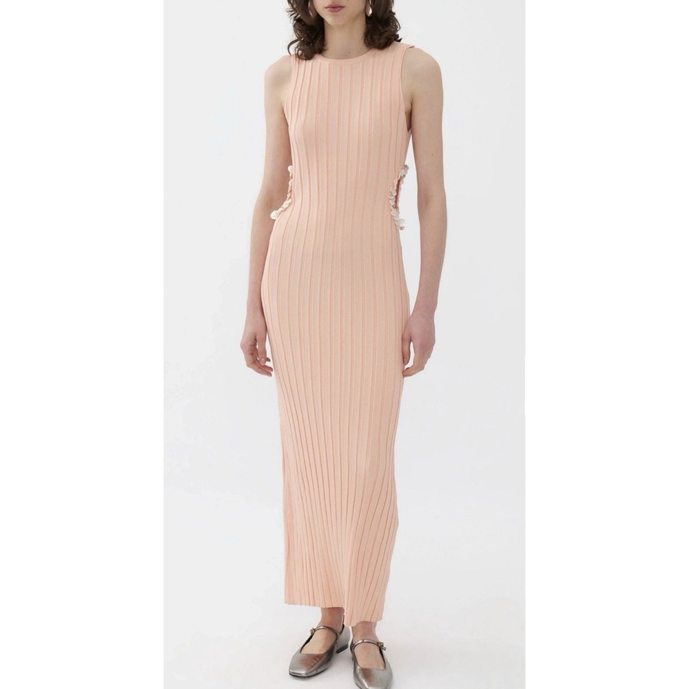 NOCTURNE Mother of Pearl Maxi Dress Pink/Peach Ribbed Sleeveless‎ Size XS NWT